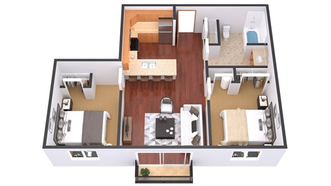 2 Bedroom 1 Bath Floor Plan at Urban Crossing Apartments, Fargo, North Dakota